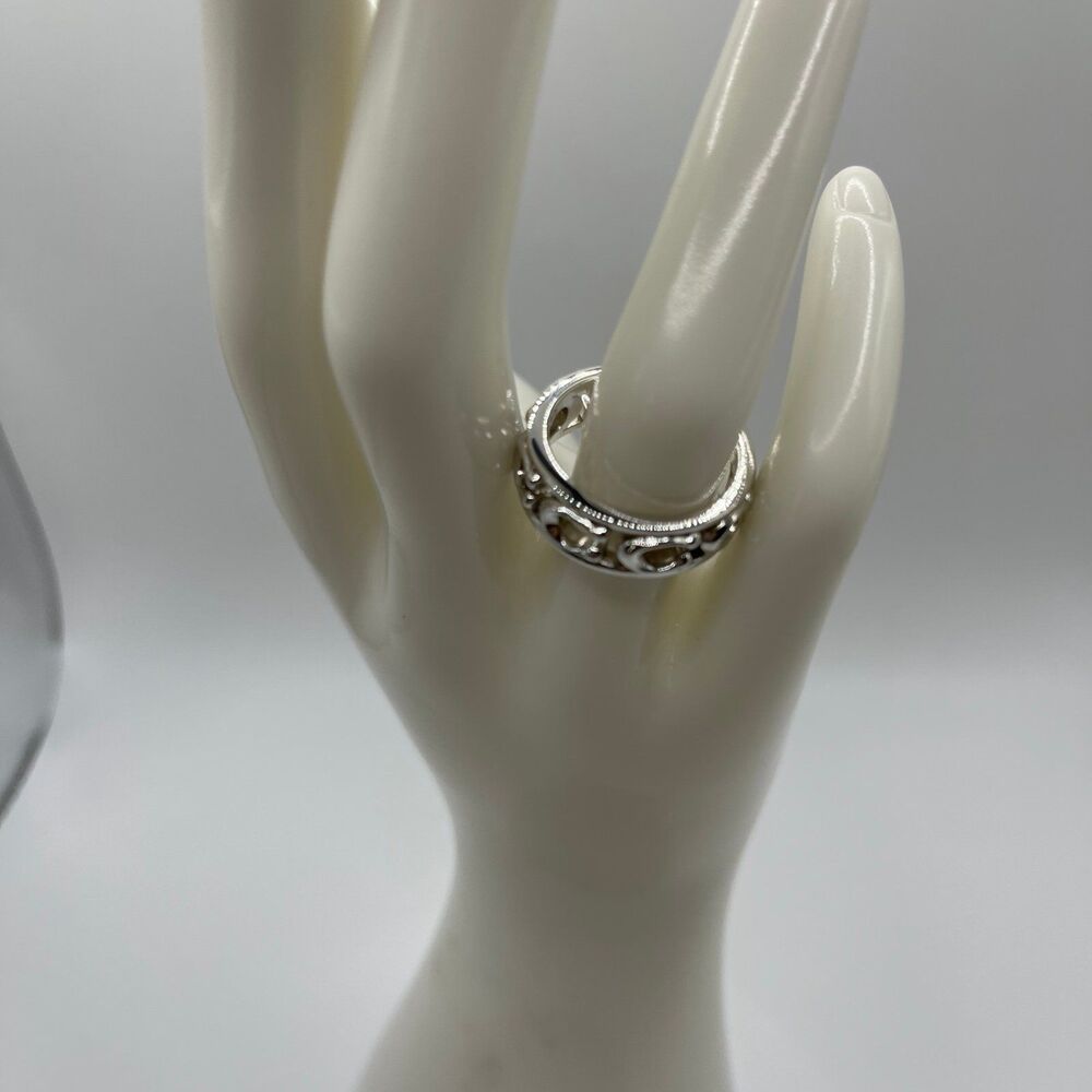 COACH Women’s Silver Pierced Signature Logo Ring - Picture 7 of 12